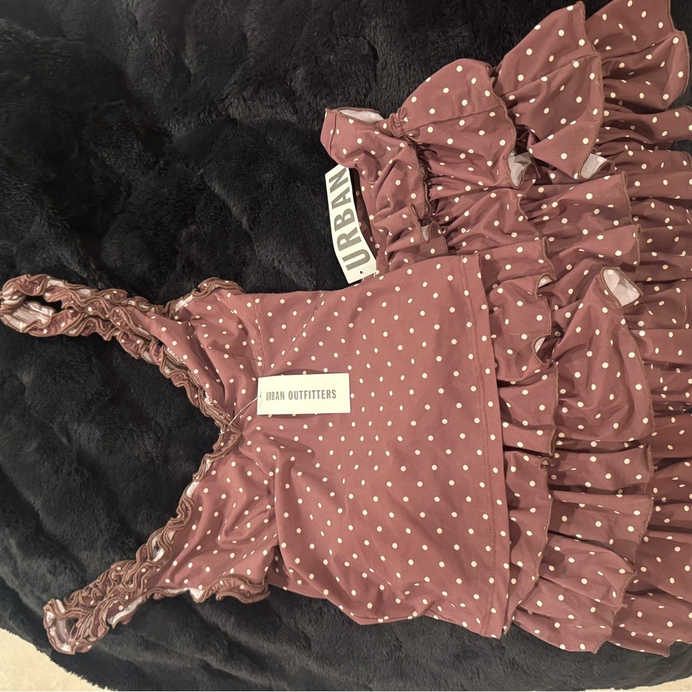 Urban Outfitters Mauve Polka Dot Ruffle Top